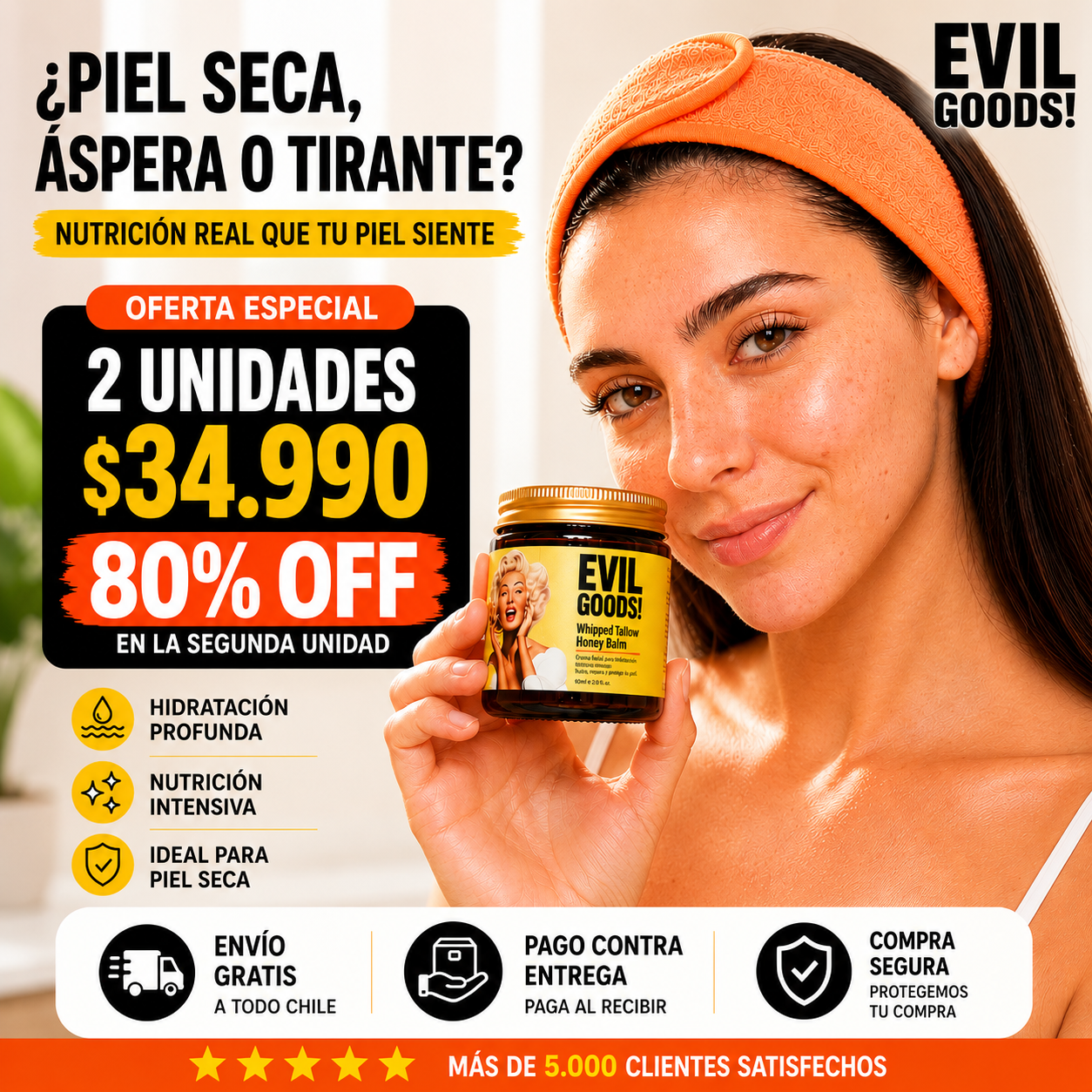 EVIL GOODS™ Hidratación Profunda para Piel Seca y Agrietada – Frasco de Vidrio 60 ml