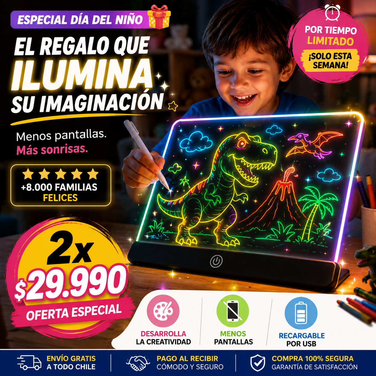 Pizarra Magica 20cm X 30cm Luz Led usb