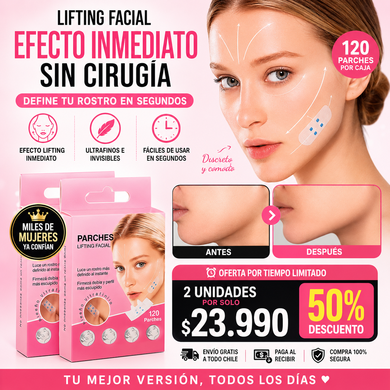 Pack 2 Parches Lifting Facial Invisible 120 Unidades
