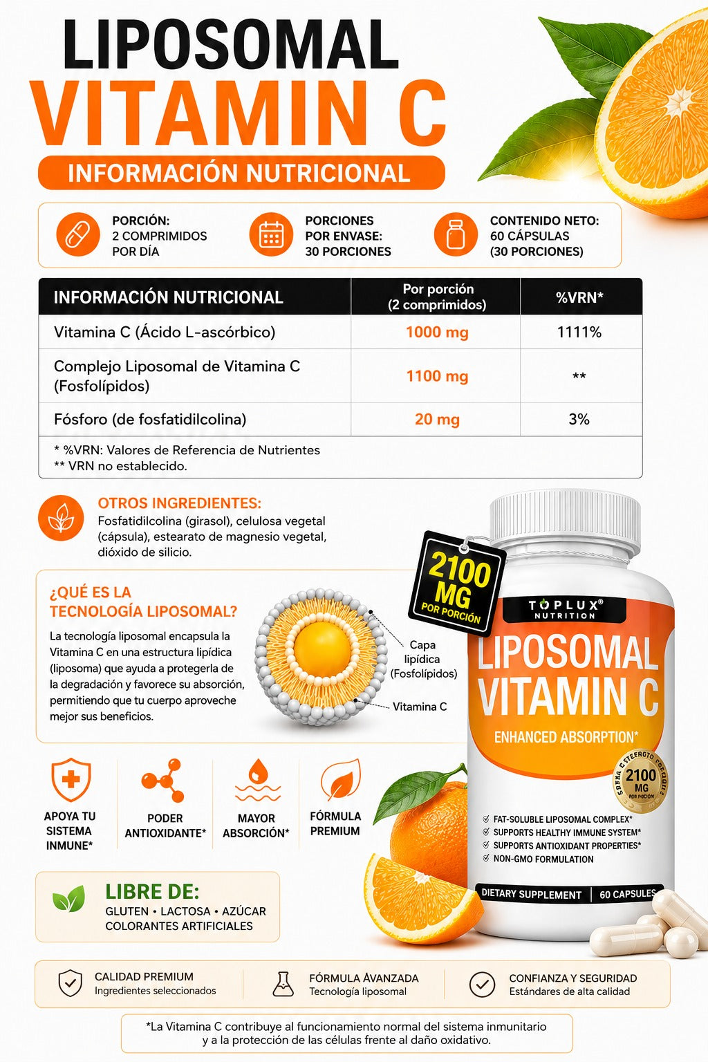 Vitamina C Liposomal 2100 mg - Protección diaria que tu cuerpo necesita