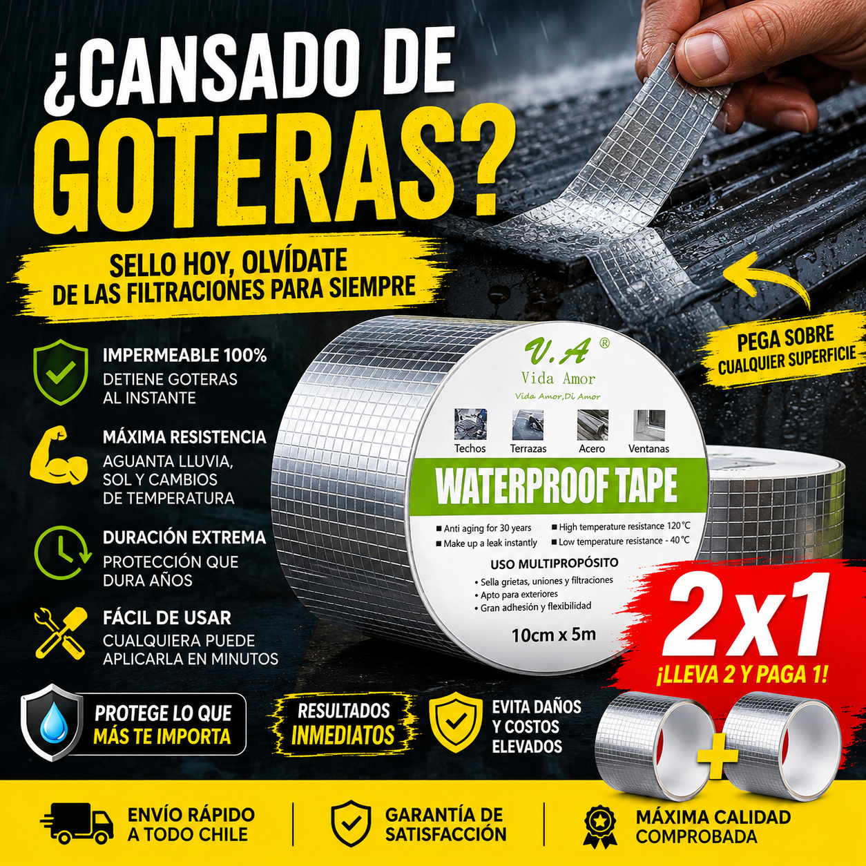 Waterproof Tape™ Cinta Tapa Gotera De Butilo 10cm X 5mts