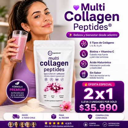 Multi Collagen Peptides® 5 tipos de colágeno + Biotina + Ácido Hialurónico