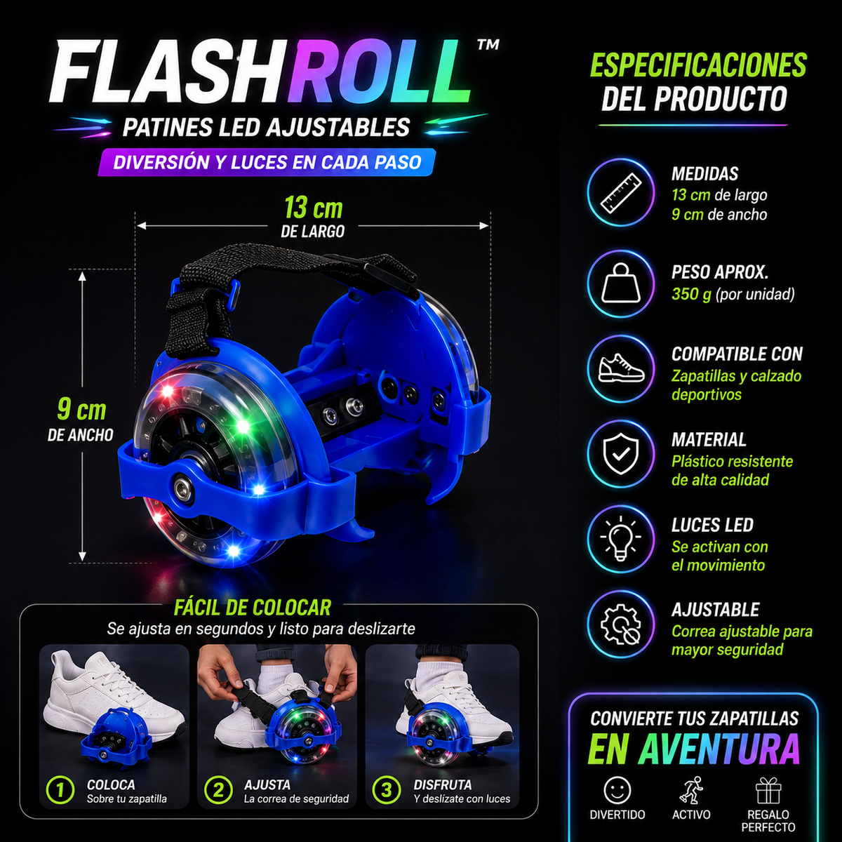 FlashRoll™ | Patines LED Ajustables para Zapatillas