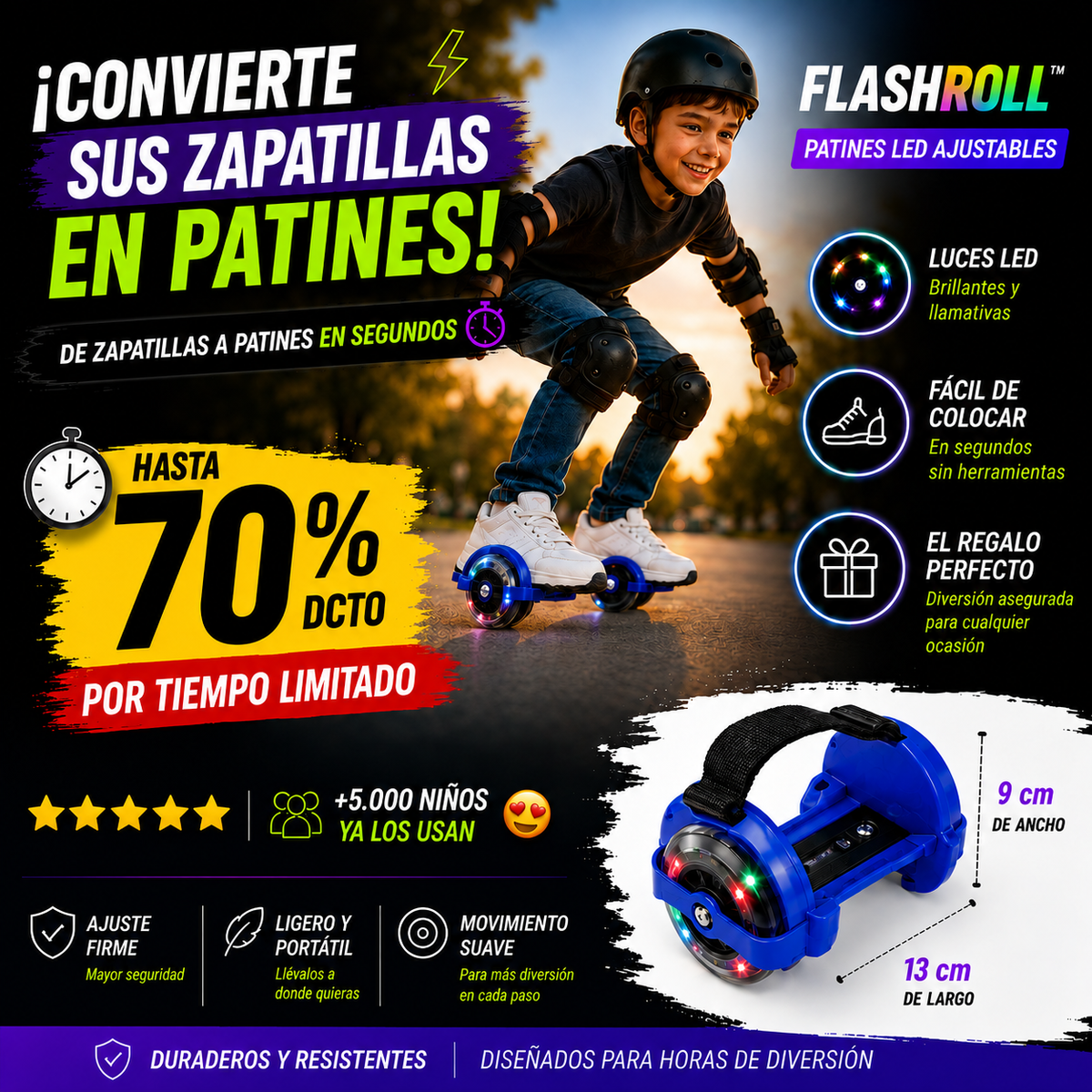 FlashRoll™ | Patines LED Ajustables para Zapatillas