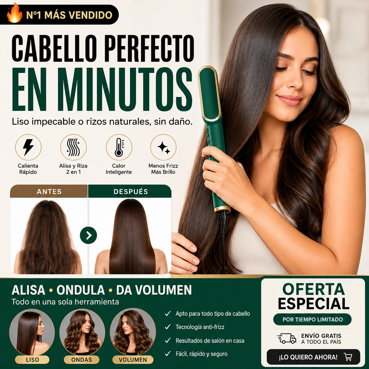 LUMIHAIR PRO™ - Cepillo Alisador Rizador