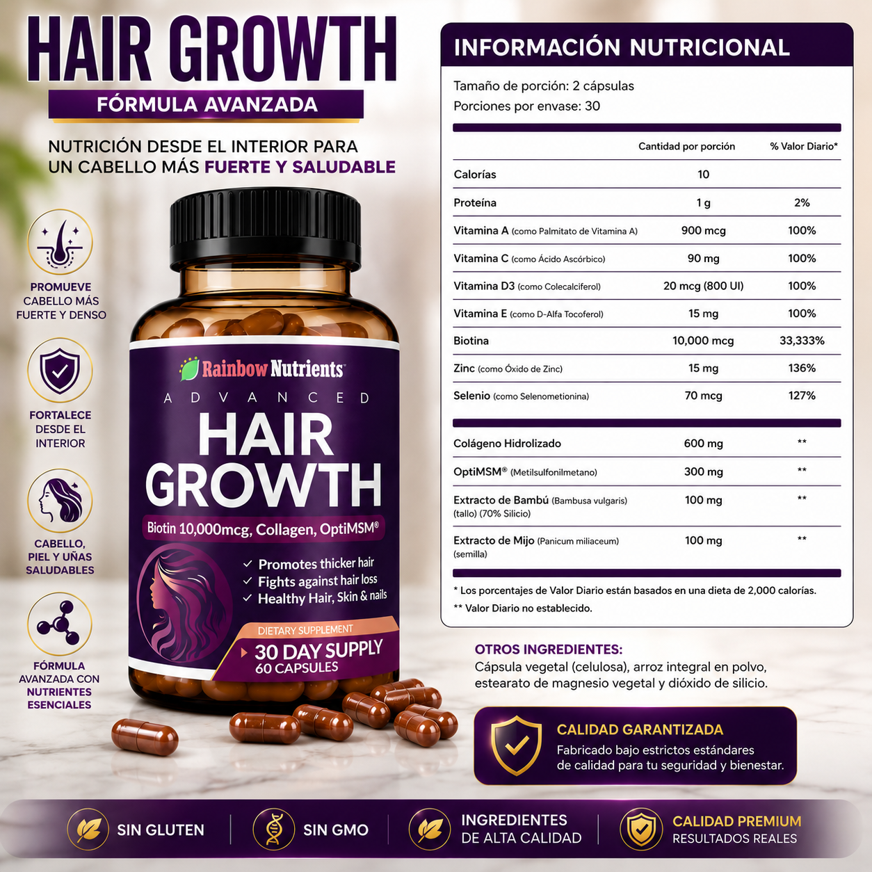 HAIR GROWTH™ - Fórmula Avanzada para Crecimiento Capilar 60caps