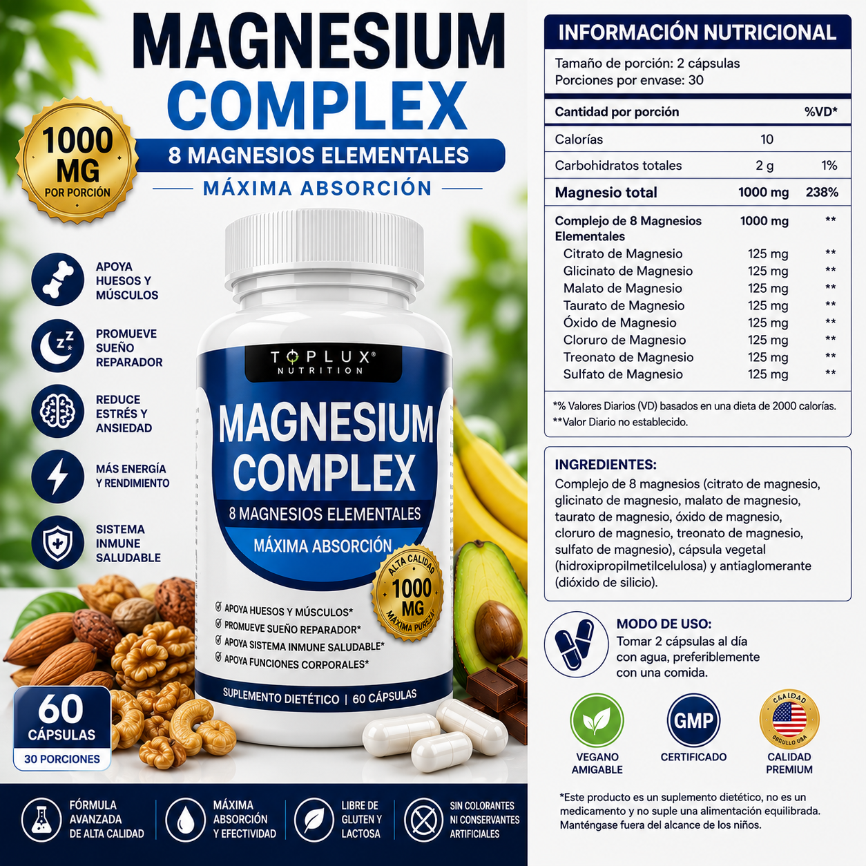 Magnesium Complex™ | 8 Elemental Magnesiums 1000mg - 60caps