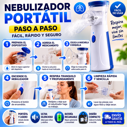 Nebulizador Portátil™  Alivio Respiratorio Rápido y Silencioso en Cualquier Lugar 🌬️