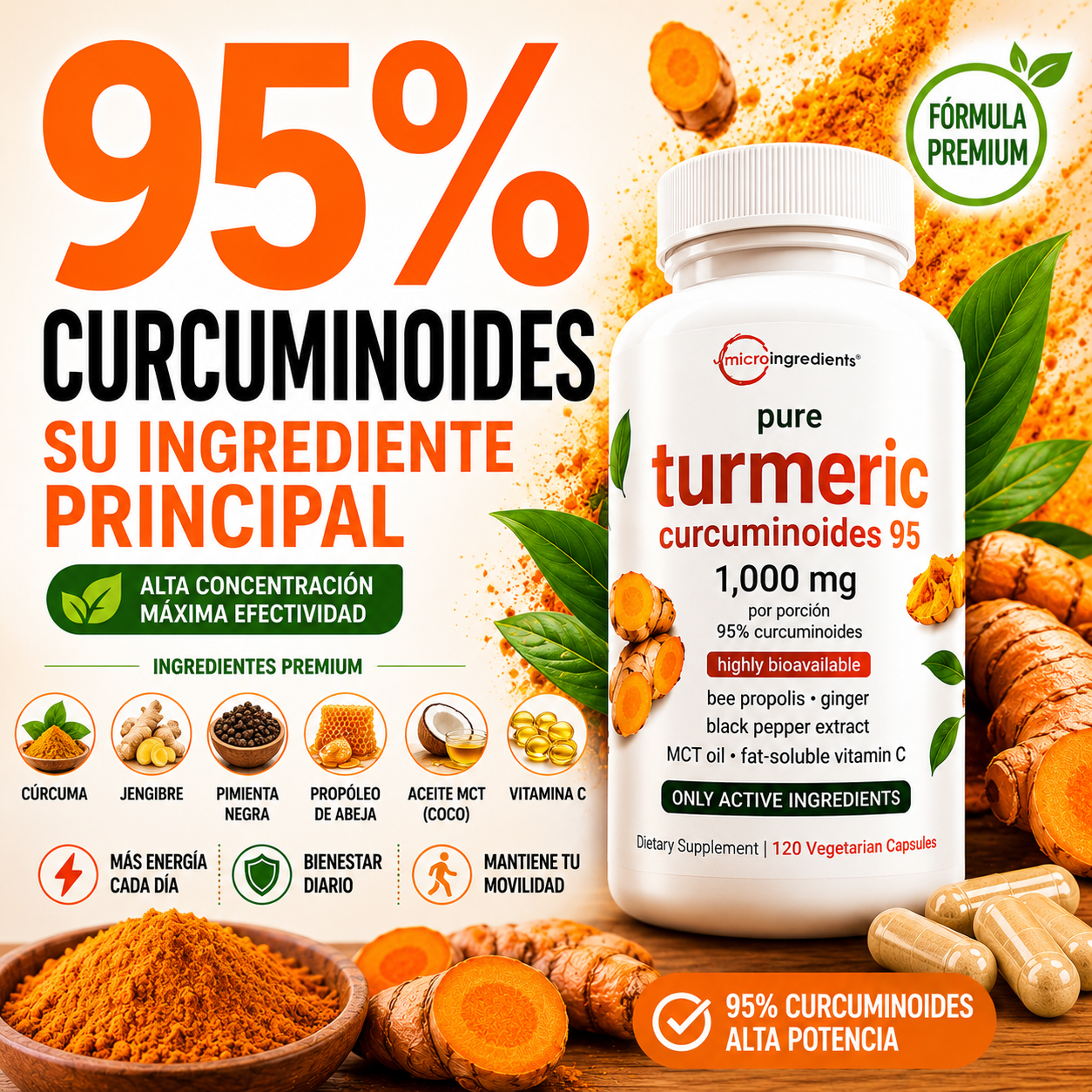Turmeric Curcumin™ Premium 1000Mg + Parche Rodilla Gratis