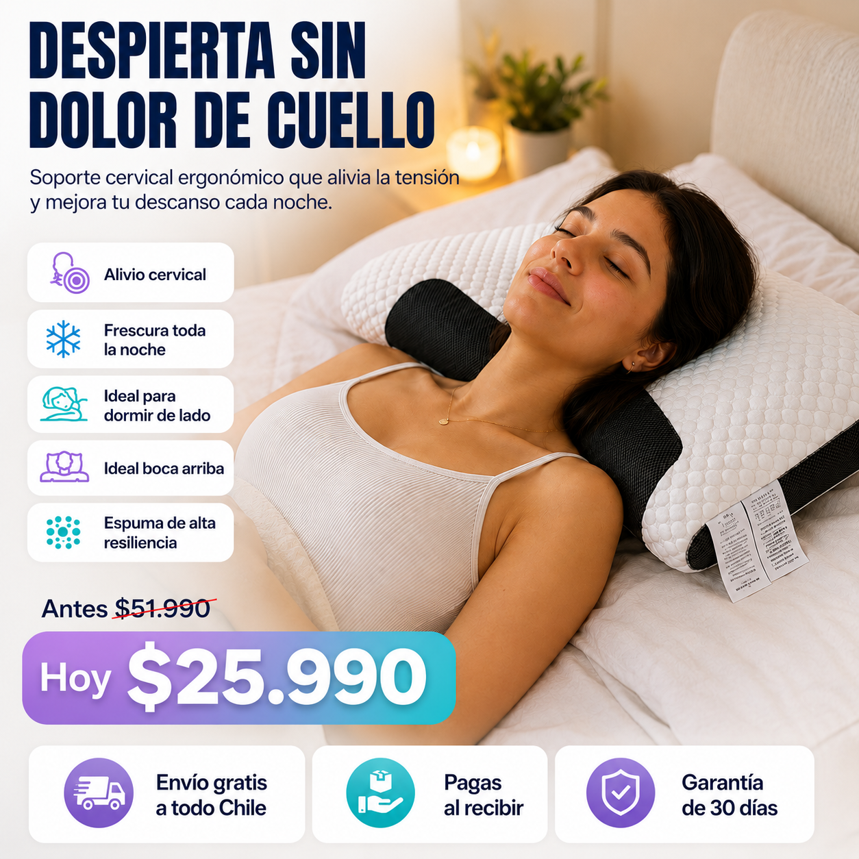 Almohada Cervical™ Disfruta de un descanso más reparador.
