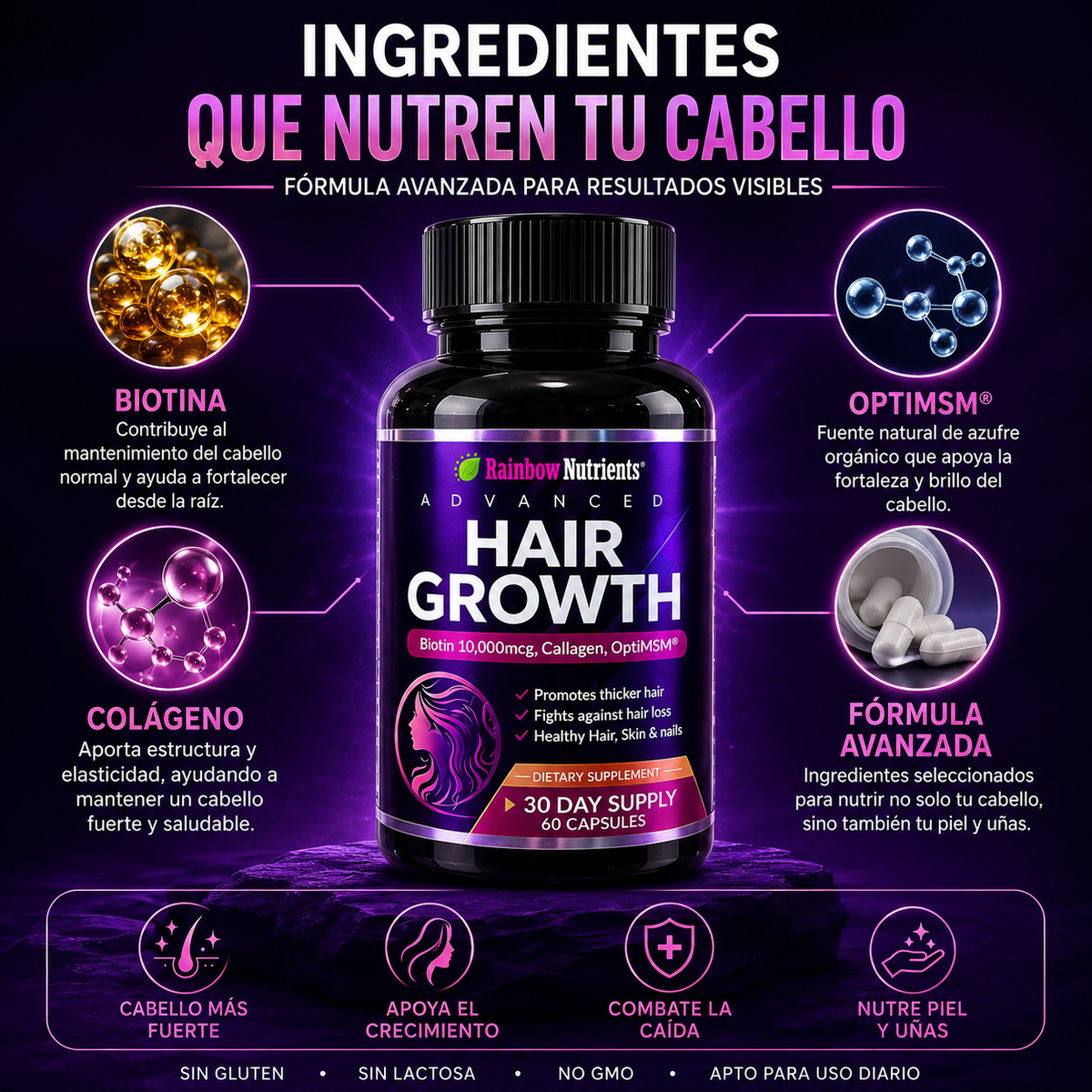 HAIR GROWTH™ Fórmula Avanzada para Crecimiento Capilar 60caps