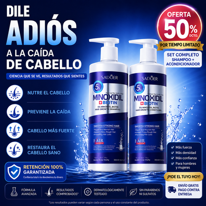 SADOER® Shampoo + Acondicionador Minoxidil 5% + Biotina Anticaída
