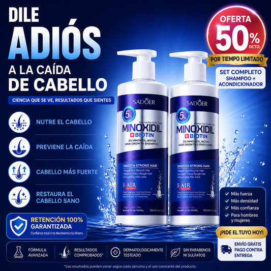 SADOER® Shampoo + Acondicionador Minoxidil 5% + Biotina Anticaída