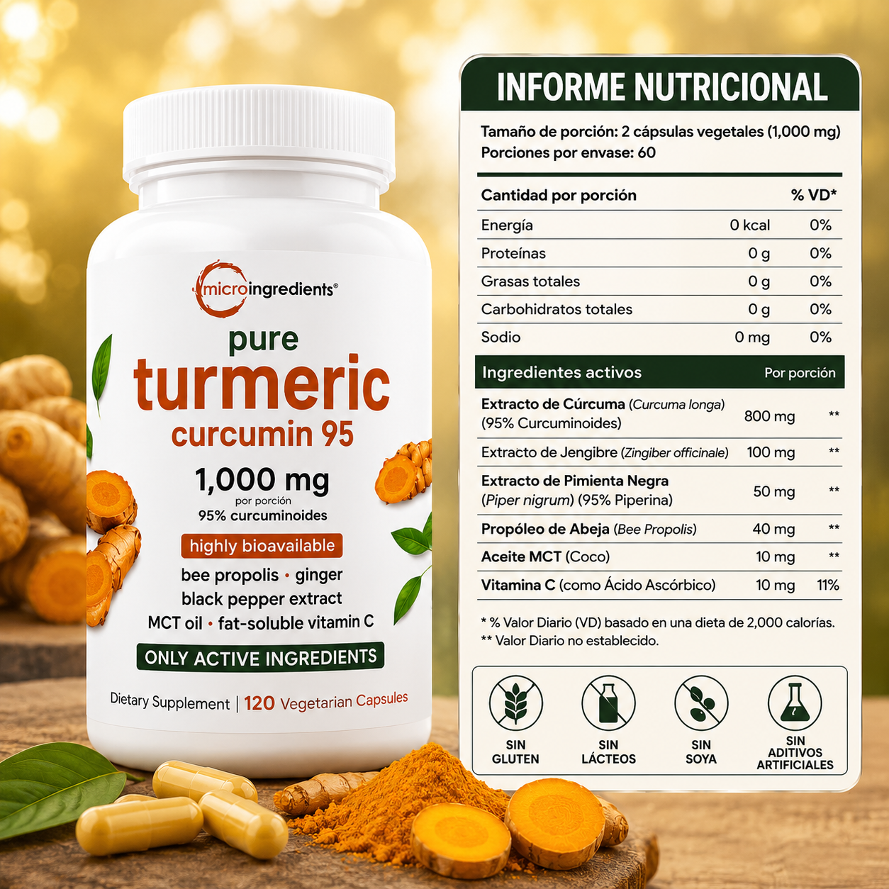 Turmeric Curcumin™ Premium 1000Mg + Parche Rodilla Gratis
