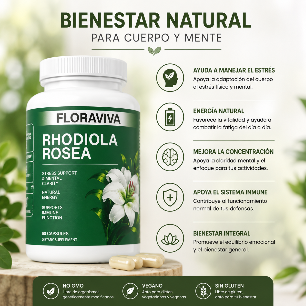 Floraviva Rhodiola - Disminuye cortisol y dile adios al estres