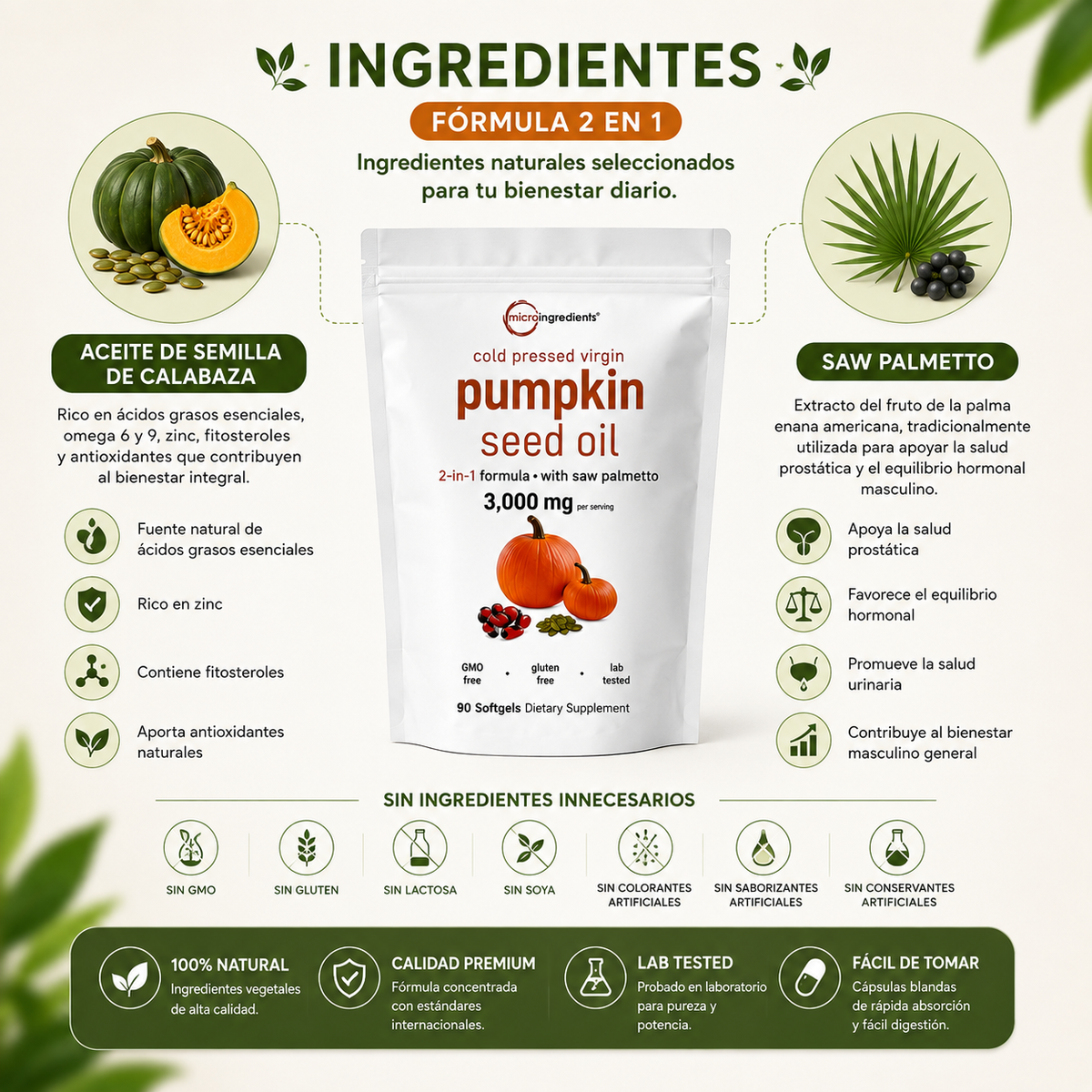 Aceite de semilla de Calabaza + Saw Palmetto 90 CAP
