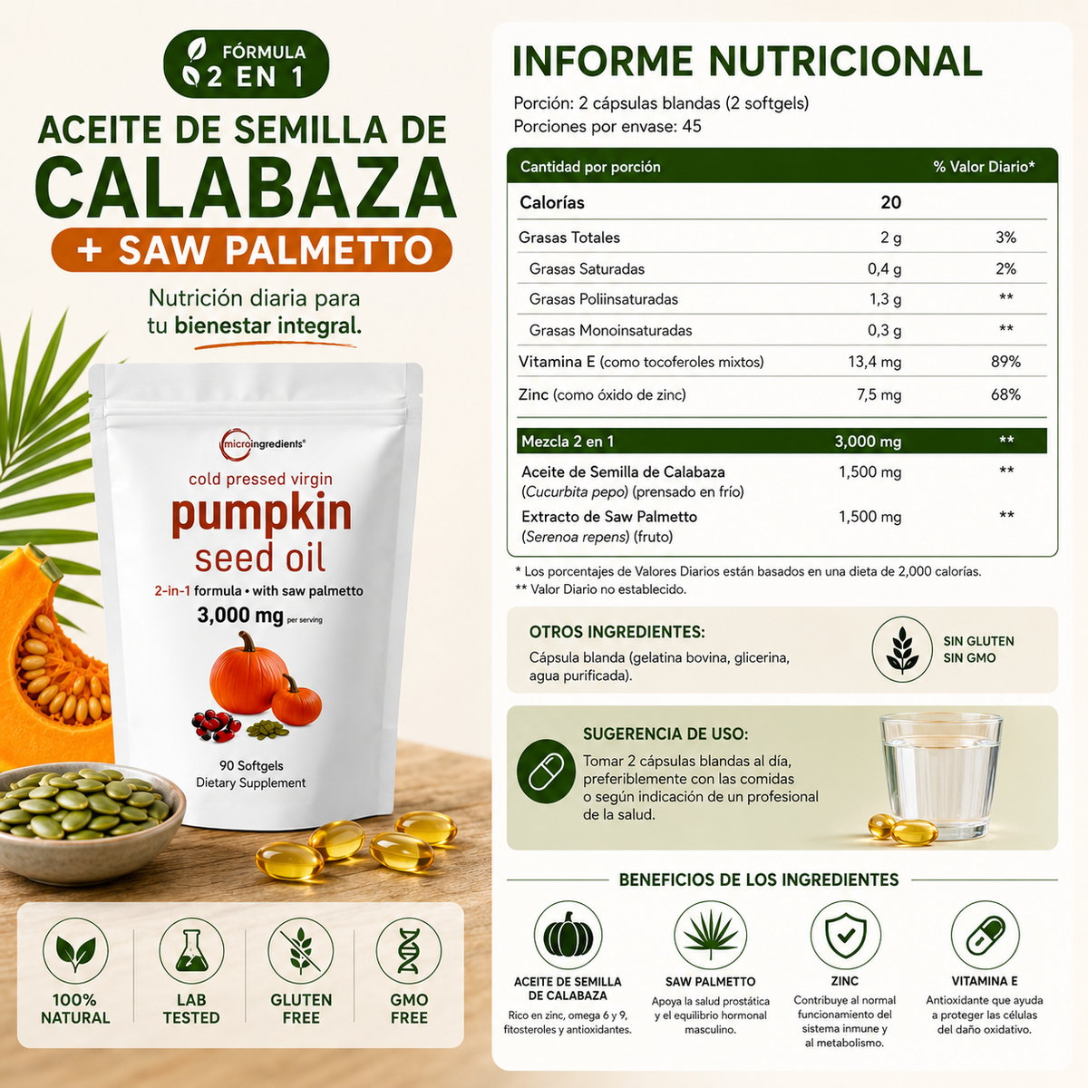Aceite de semilla de Calabaza + Saw Palmetto 90 CAP
