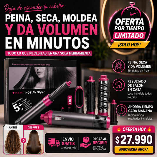 AuraStyle Pro™  Cepillo secador Voluminizador 5 en 1