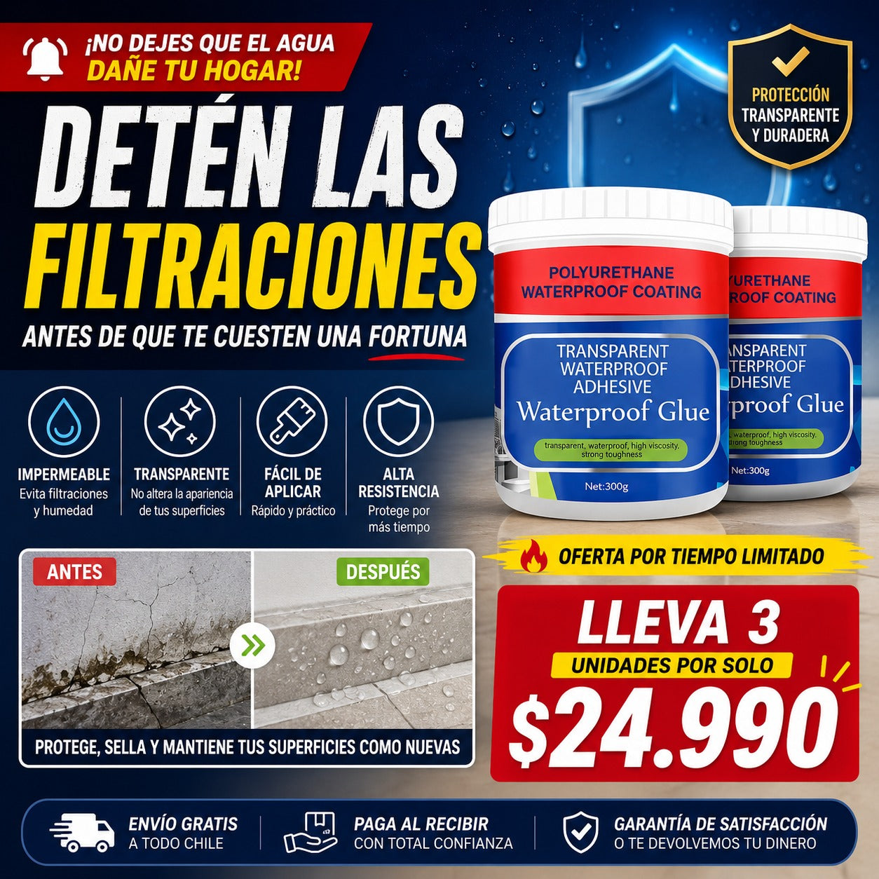 SealGuard™ | Sellador Impermeable Transparente 300GR