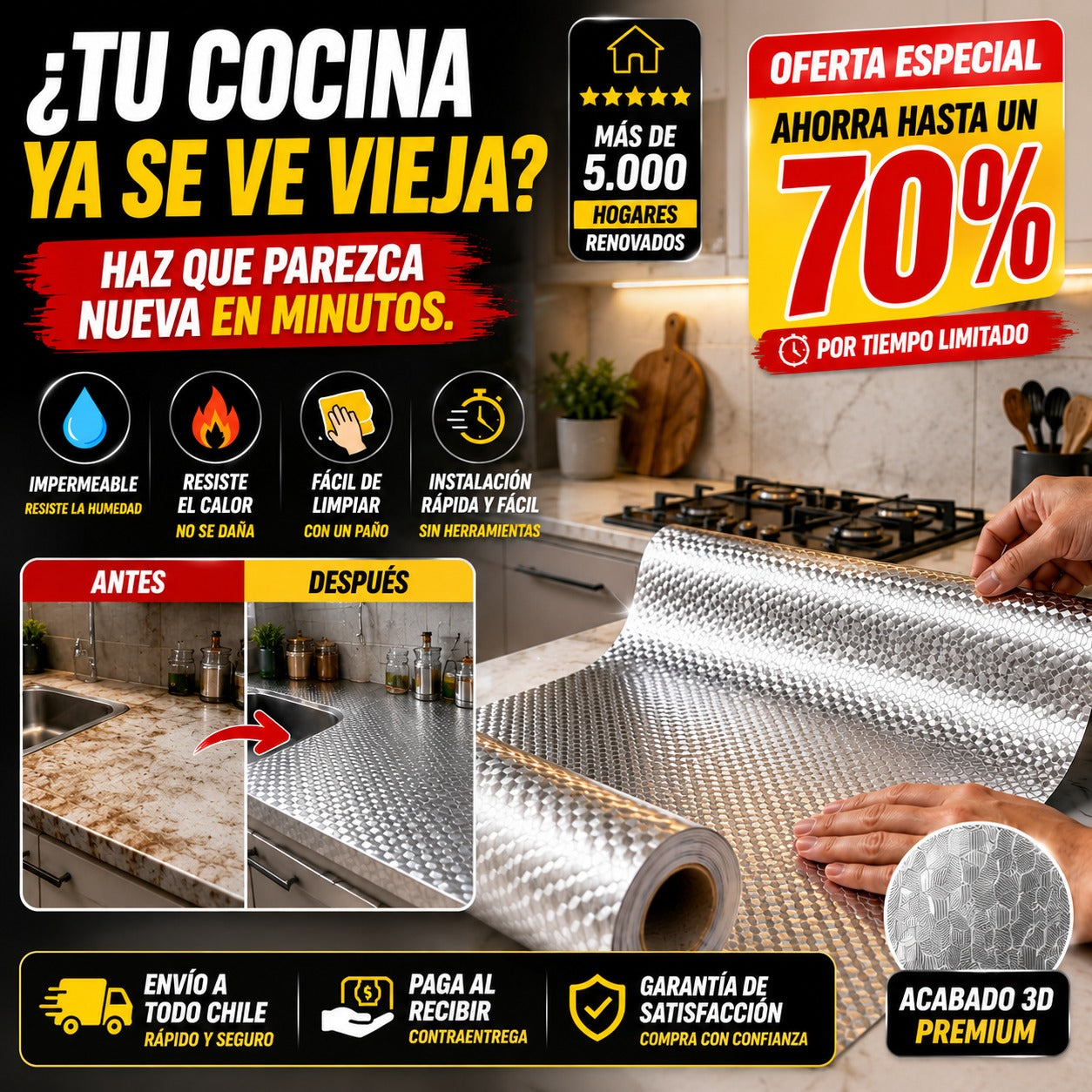 RenovaFilm™  Papel Tapiz Adhesivo 3D Premium 30x40cm