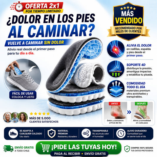 Plantillas 4D™ Alivio Diario para Pies Cansados y Fascitis Plantar