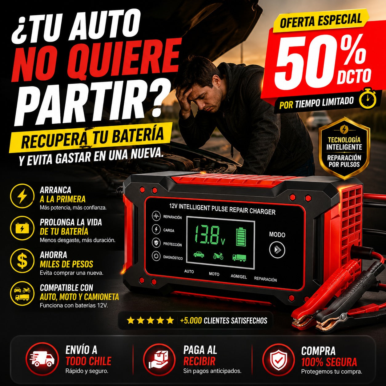 PowerStart™ Cargador y Reparador Inteligente para Baterías 12V