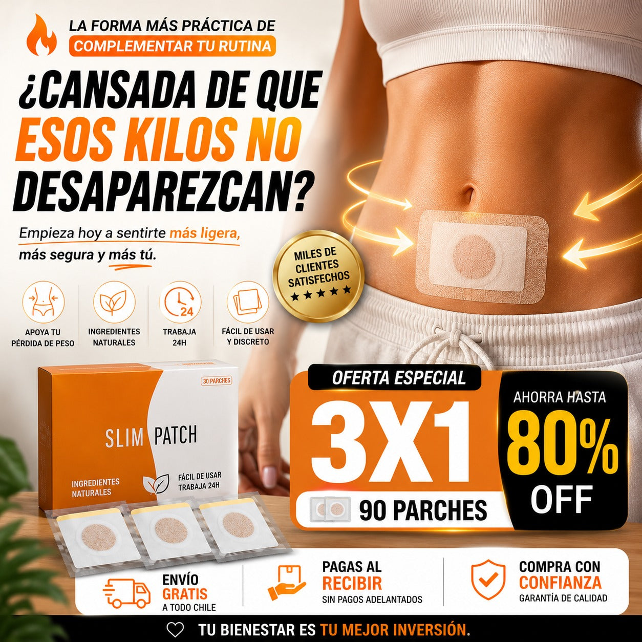 SLIM PATCH™ - Parches Adelgazantes Abdomen Piernas y Brazos - 90 unidades