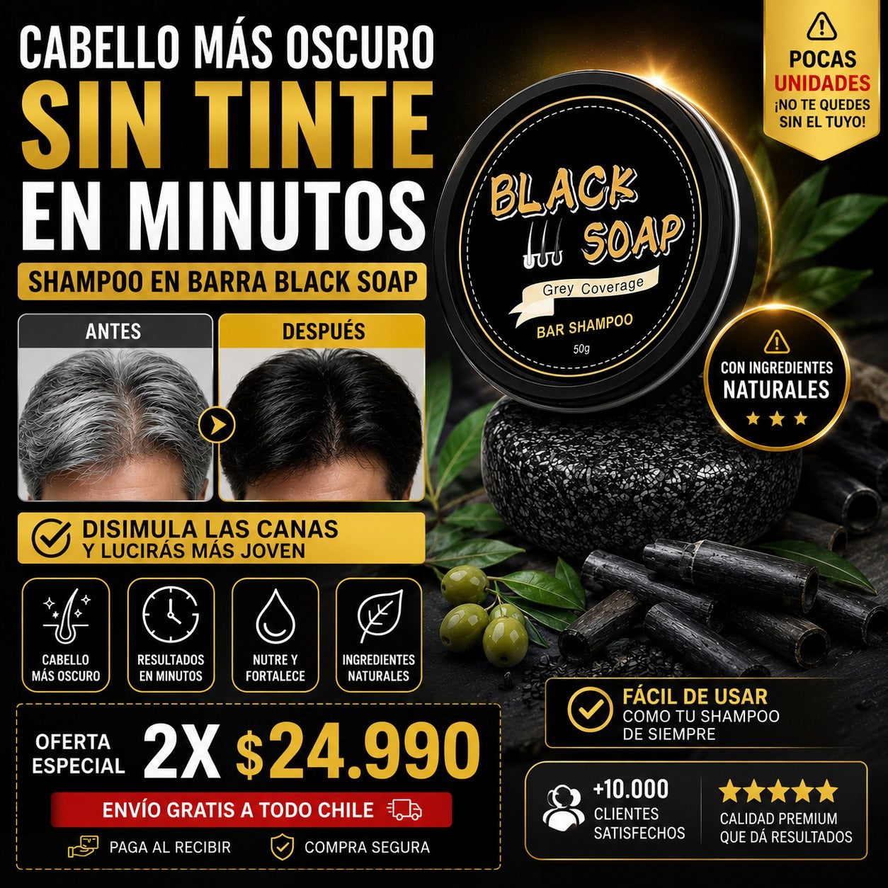 Black Soap™ Shampoo En Barra Anti Canas 2x1