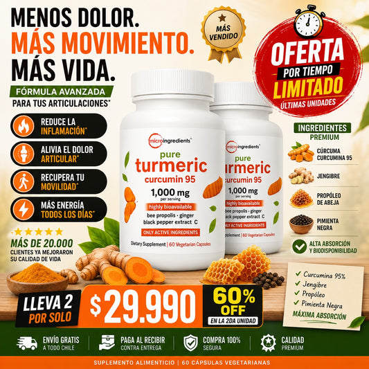 Turmeric Curcumin 1000mg™ Dile Adios Al dolor - Formula 6 En 1