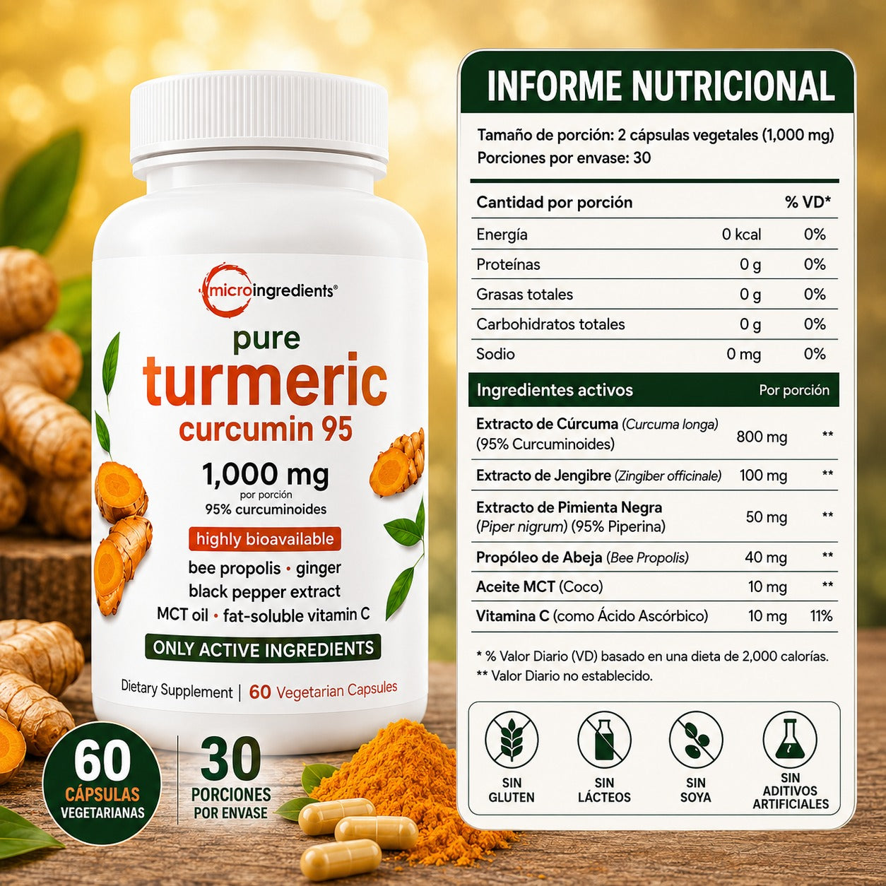 Turmeric Curcumin 1000mg™ Dile Adios Al dolor - Formula 6 En 1