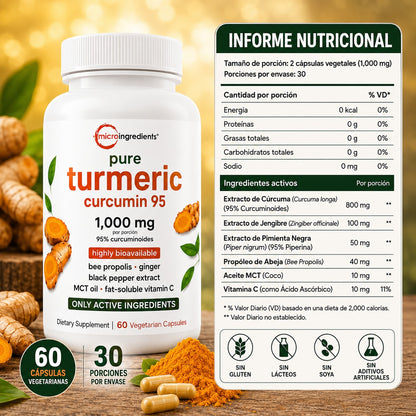Turmeric Curcumin 1000mg™ Dile Adios Al dolor - Formula 6 En 1