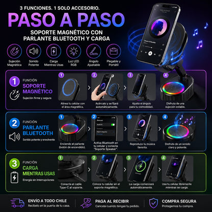 Soporte Magnetico Para Telefono con Parlante Bluetooth