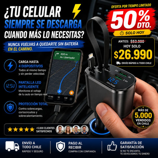 CARGADOR PARA AUTO 4En 1 - 120W