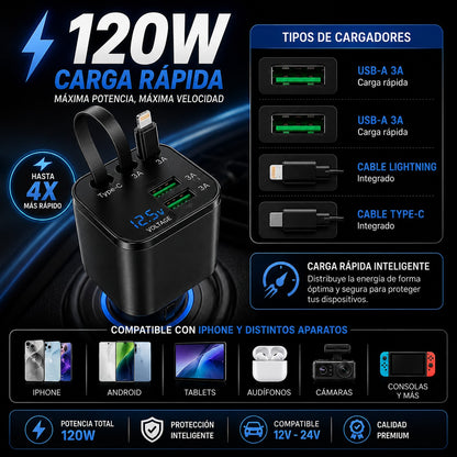 CARGADOR PARA AUTO 4En 1 - 120W