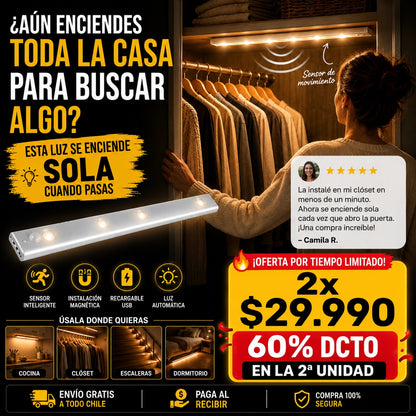 LumiSense™ Barra LED Inteligente con Sensor de Movimiento 50cm