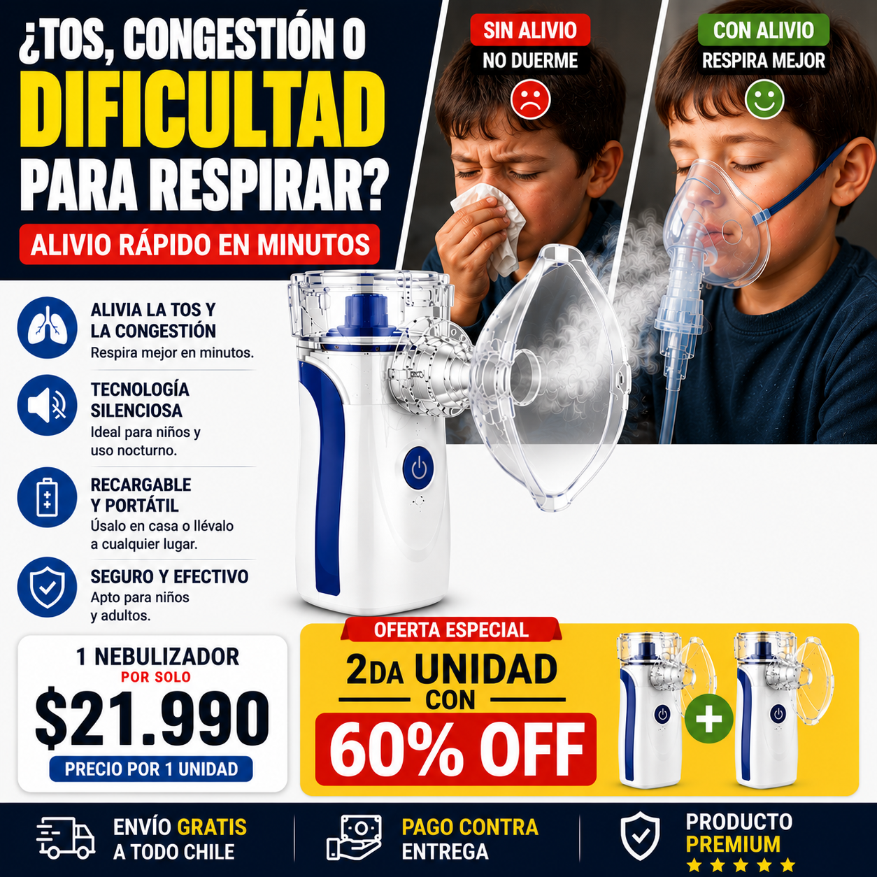 Nebulizador Portátil™  Alivio Respiratorio Rápido y Silencioso en Cualquier Lugar 🌬️