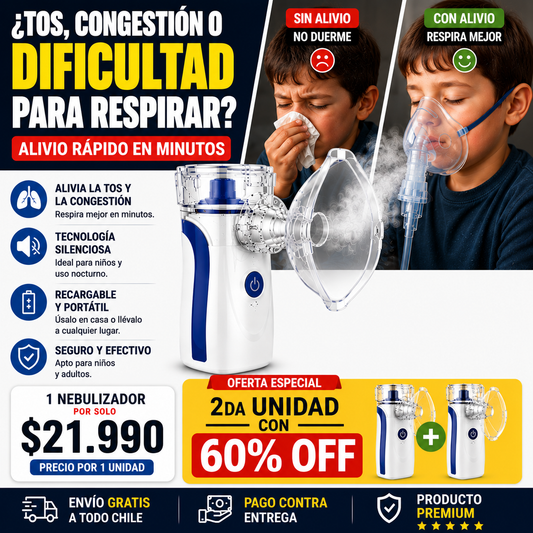 Nebulizador Portátil™  Alivio Respiratorio Rápido y Silencioso en Cualquier Lugar 🌬️