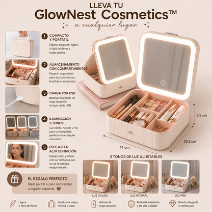 GlowNest Cosmetics™ Estuche con Espejo LED