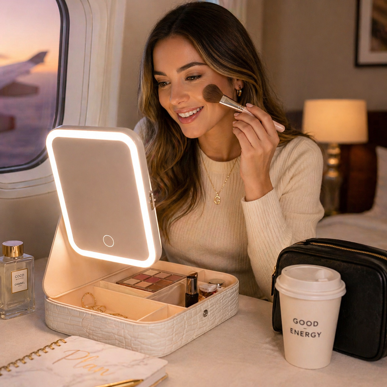 GlowNest Cosmetics™ Estuche con Espejo LED