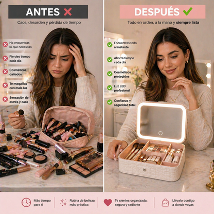 GlowNest Cosmetics™ Estuche con Espejo LED